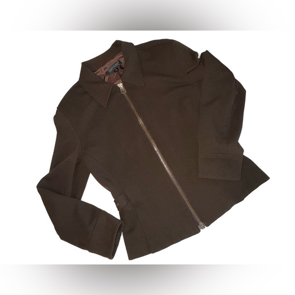 Karen Kane Lifestyle Chocolate Brown Zip Jacket Workwear Minimalist Size 8 - Picture 2 of 11